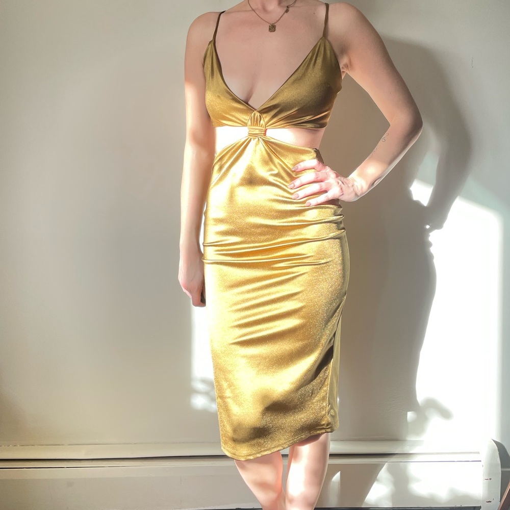 Olive green satin dress